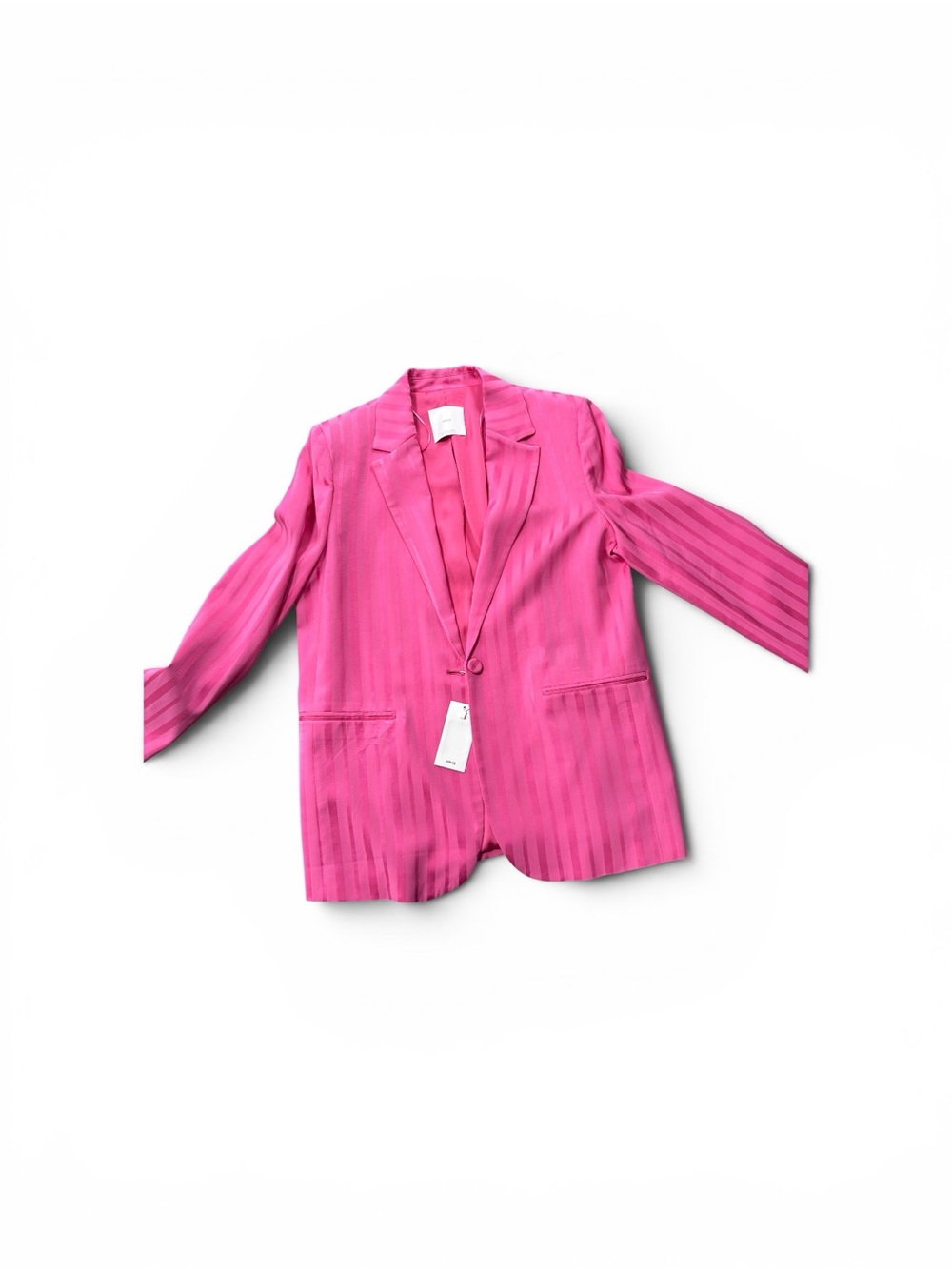 Mango Hot Pink Striped Single-Button Blazer - Picture 5 of 8